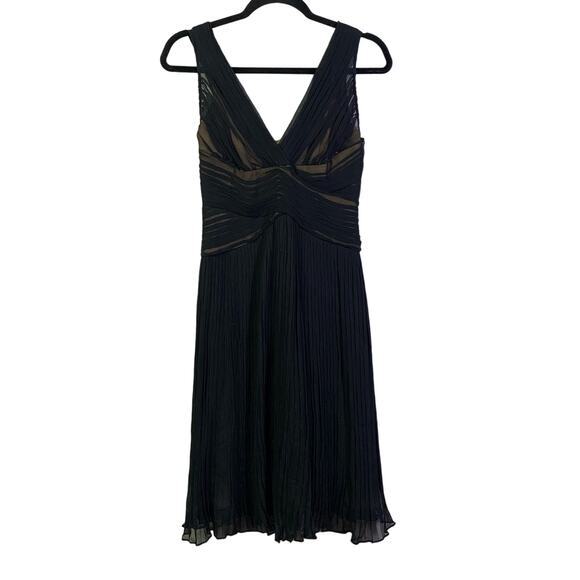 BCBG Black & Nude Pleated Chiffon Criss Cross Midi‎ Dress Size 2 - NWT - Picture 1 of 11